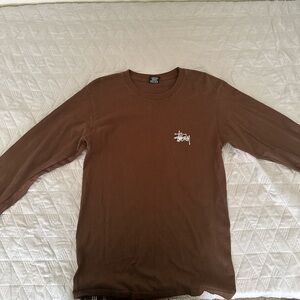 Stussy Brown Long Sleeve Tee with Crew Neck